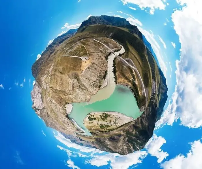 Framed Print : Aerial drone 360 panorama view of confluence of two rivers Framed Print : Aerial drone 360 panorama view of confluence of two rivers