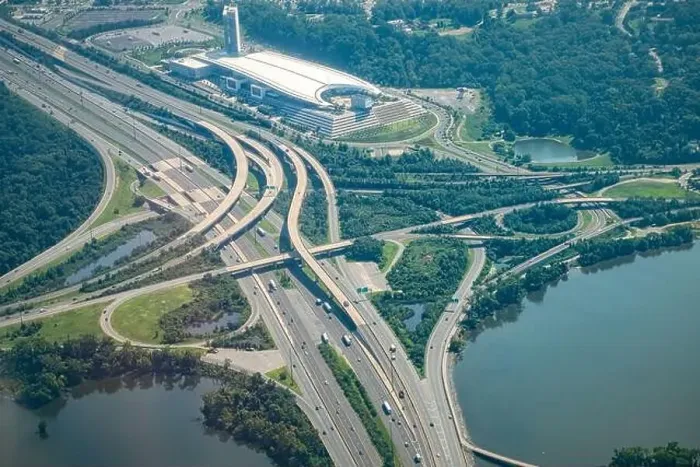 Framed Print : Aerial drone airplane view of cityscape near Oxon Hill in Washington DC with i495 highway capital beltway outer loop Framed Print : Aerial drone airplane view of cityscape near Oxon Hill in Washington DC with i495 highway capital beltway outer loop