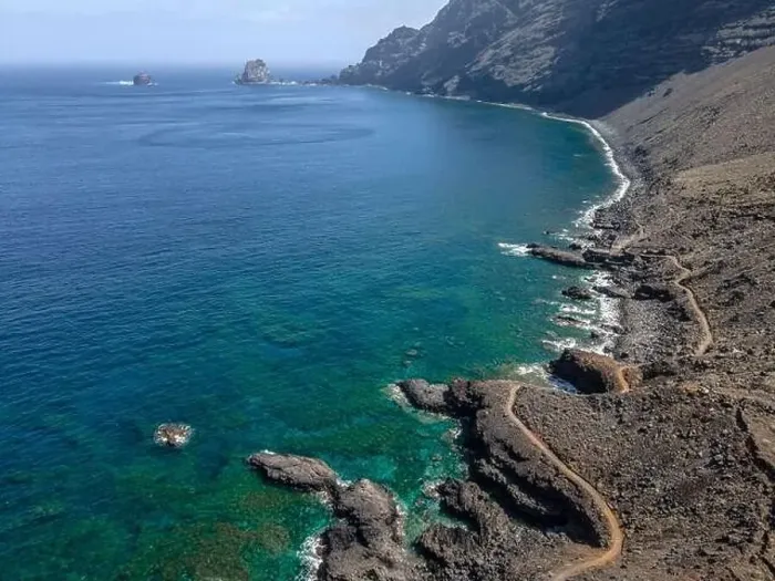 Framed Print : aerial drone flight over the beautiful canary island el hierro in spain in summer Framed Print : aerial drone flight over the beautiful canary island el hierro in spain in summer