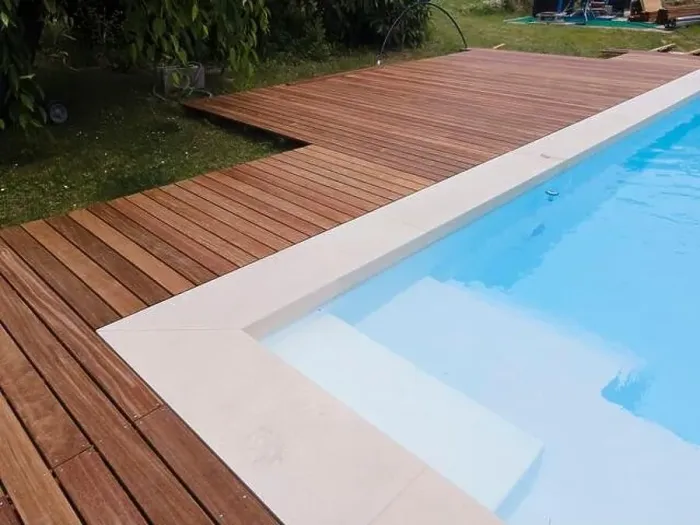 Framed Print : aerial drone flight over beautiful green garden with pool and the wooden deck of the pool is in progress Framed Print : aerial drone flight over beautiful green garden with pool and the wooden deck of the pool is in progress