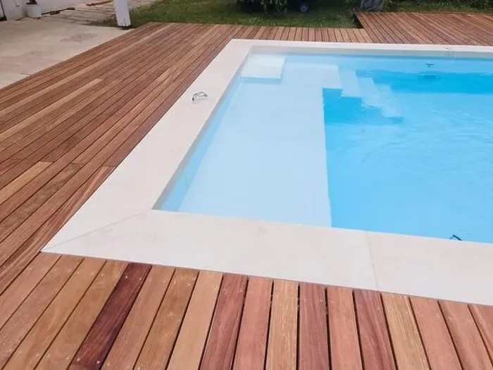 Framed Print : aerial drone flight over beautiful green garden with pool and the wooden deck of the pool is in progress Framed Print : aerial drone flight over beautiful green garden with pool and the wooden deck of the pool is in progress