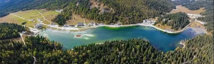 Framed Print : Aerial drone. Lake Misurina in the Italian Dolomites near Cortina D'Ampezzo. Sunny summer day with blue sky and clouds Framed Print : Aerial drone. Lake Misurina in the Italian Dolomites near Cortina D'Ampezzo. Sunny summer day with blue sky and clouds