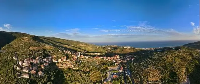 Framed Print : Aerial drone landscape of Colorful Cliffside Town the Seaside Mountainous of famous Cinque Terre Italy Framed Print : Aerial drone landscape of Colorful Cliffside Town the Seaside Mountainous of famous Cinque Terre Italy