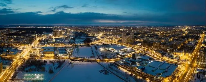 Framed Print : Aerial drone panorama; beautiful view Chelyabinsk city with illuminated streets Framed Print : Aerial drone panorama; beautiful view Chelyabinsk city with illuminated streets