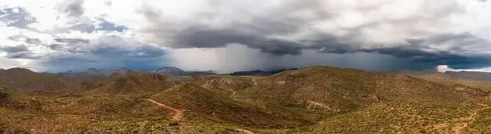 Framed Print : Aerial drone panorama image of a monsoon over the Sonoran Desert of Arizona with rugged terrain Framed Print : Aerial drone panorama image of a monsoon over the Sonoran Desert of Arizona with rugged terrain