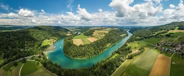 Framed Print : Aerial drone panorama of Rhine loop and sinuosity at Toesegg in Canton Zurich, Switzerland (large stitsched file) Framed Print : Aerial drone panorama of Rhine loop and sinuosity at Toesegg in Canton Zurich, Switzerland (large stitsched file)