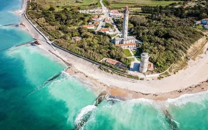 Framed Print : Aerial drone panorama shot of the Phare des Baleines or Lighthouse of the Whales taken from the sea on Ile de Ré or Framed Print : Aerial drone panorama shot of the Phare des Baleines or Lighthouse of the Whales taken from the sea on Ile de Ré or
