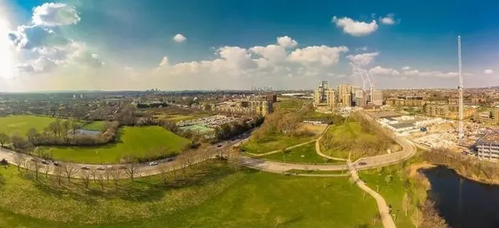 Framed Print : Aerial drone panoramic image of Kidbrooke Village, London, UK Framed Print : Aerial drone panoramic image of Kidbrooke Village, London, UK
