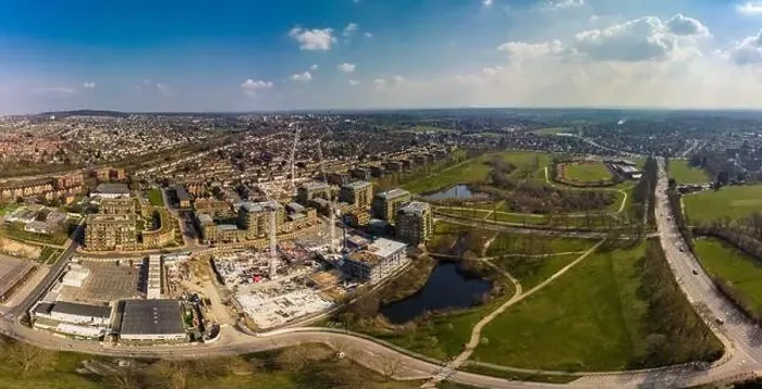 Framed Print : Aerial drone panoramic image of Kidbrooke Village, London, UK Framed Print : Aerial drone panoramic image of Kidbrooke Village, London, UK