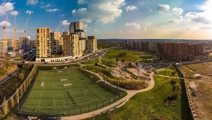 Framed Print : Aerial drone panoramic image of Kidbrooke Village, London, UK Framed Print : Aerial drone panoramic image of Kidbrooke Village, London, UK