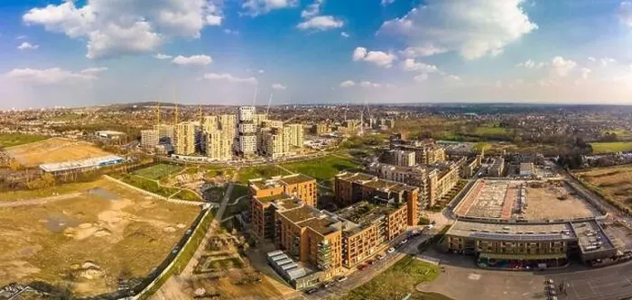 Framed Print : Aerial drone panoramic image of Kidbrooke Village, London, UK Framed Print : Aerial drone panoramic image of Kidbrooke Village, London, UK