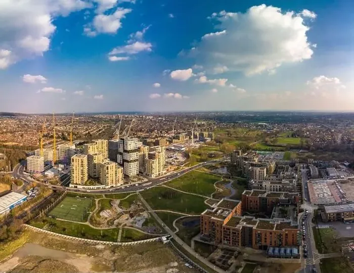 Framed Print : Aerial drone panoramic image of Kidbrooke Village, London, UK Framed Print : Aerial drone panoramic image of Kidbrooke Village, London, UK