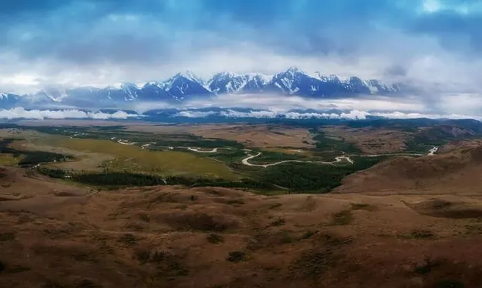 Framed Print : Aerial drone panoramic picture of Kurai steppe and Chuya river on North-Chui ridge background. Altai mountains, Russia Framed Print : Aerial drone panoramic picture of Kurai steppe and Chuya river on North-Chui ridge background. Altai mountains, Russia