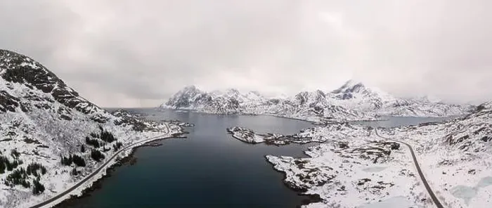 Framed Print : Aerial drone panoramic view of amazing Lofoten Islands winter scenery with famous Reine fishing village Norway Framed Print : Aerial drone panoramic view of amazing Lofoten Islands winter scenery with famous Reine fishing village Norway