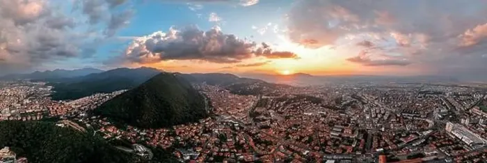 Framed Print : Aerial drone panoramic view of Brasov at sunset Framed Print : Aerial drone panoramic view of Brasov at sunset