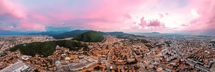Framed Print : Aerial drone panoramic view of Brasov at sunset Framed Print : Aerial drone panoramic view of Brasov at sunset
