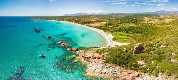 Framed Print : Aerial drone panoramic view of the Cea beach with the Red Rocks, Sardinia, Italy Framed Print : Aerial drone panoramic view of the Cea beach with the Red Rocks, Sardinia, Italy