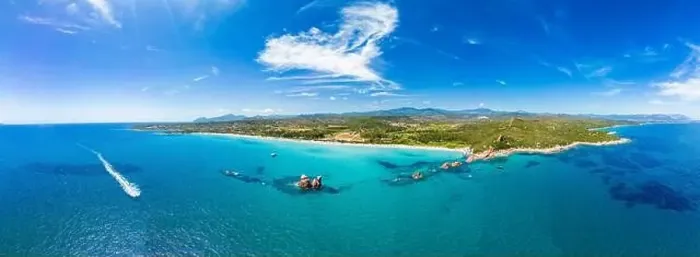 Framed Print : Aerial drone panoramic view of the Cea beach with the Red Rocks, Sardinia, Italy Framed Print : Aerial drone panoramic view of the Cea beach with the Red Rocks, Sardinia, Italy