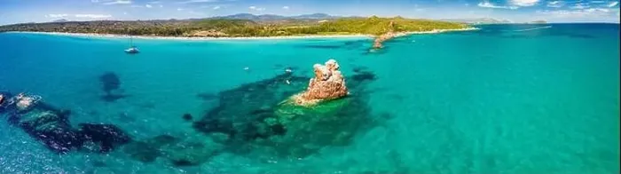 Framed Print : Aerial drone panoramic view of the Cea beach with the Red Rocks, Sardinia, Italy Framed Print : Aerial drone panoramic view of the Cea beach with the Red Rocks, Sardinia, Italy
