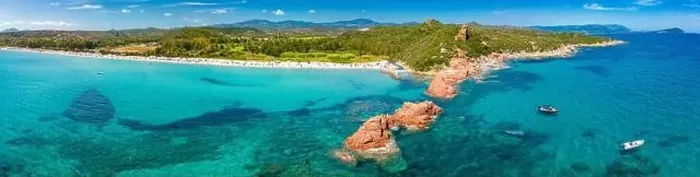 Framed Print : Aerial drone panoramic view of the Cea beach with the Red Rocks, Sardinia, Italy Framed Print : Aerial drone panoramic view of the Cea beach with the Red Rocks, Sardinia, Italy