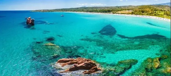 Framed Print : Aerial drone panoramic view of the Cea beach with the Red Rocks, Sardinia, Italy Framed Print : Aerial drone panoramic view of the Cea beach with the Red Rocks, Sardinia, Italy