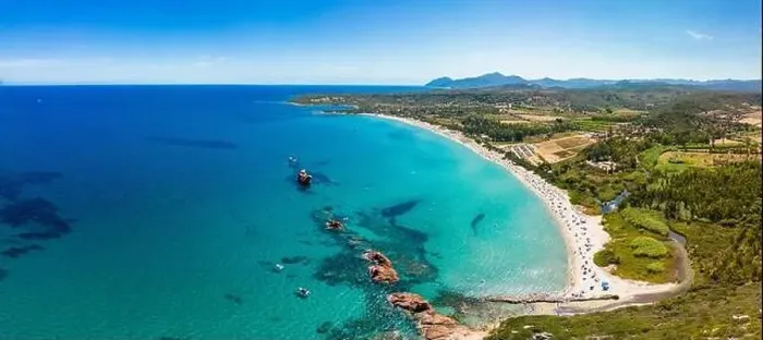 Framed Print : Aerial drone panoramic view of the Cea beach with the Red Rocks, Sardinia, Italy Framed Print : Aerial drone panoramic view of the Cea beach with the Red Rocks, Sardinia, Italy