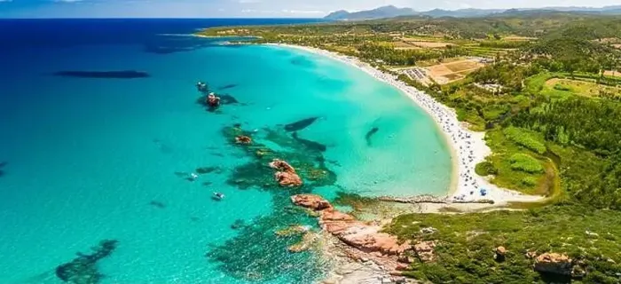 Framed Print : Aerial drone panoramic view of the Cea beach with the Red Rocks, Sardinia, Italy Framed Print : Aerial drone panoramic view of the Cea beach with the Red Rocks, Sardinia, Italy