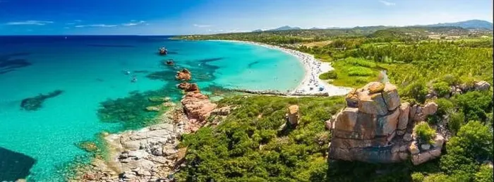 Framed Print : Aerial drone panoramic view of the Cea beach with the Red Rocks, Sardinia, Italy Framed Print : Aerial drone panoramic view of the Cea beach with the Red Rocks, Sardinia, Italy