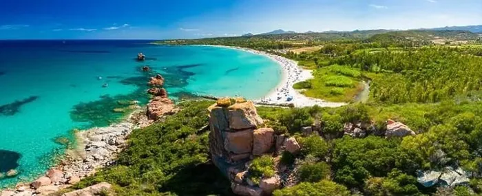 Framed Print : Aerial drone panoramic view of the Cea beach with the Red Rocks, Sardinia, Italy Framed Print : Aerial drone panoramic view of the Cea beach with the Red Rocks, Sardinia, Italy