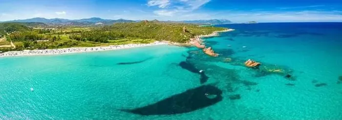Framed Print : Aerial drone panoramic view of the Cea beach with the Red Rocks, Sardinia, Italy Framed Print : Aerial drone panoramic view of the Cea beach with the Red Rocks, Sardinia, Italy