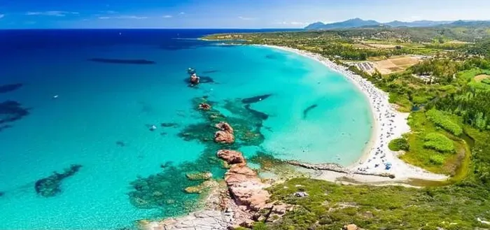 Framed Print : Aerial drone panoramic view of the Cea beach with the Red Rocks, Sardinia, Italy Framed Print : Aerial drone panoramic view of the Cea beach with the Red Rocks, Sardinia, Italy