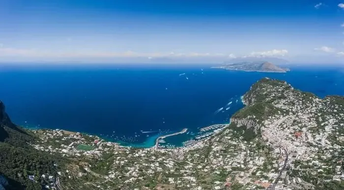 Framed Print : Aerial drone panoramic view of east Capri island and Marina Grande Harbour Framed Print : Aerial drone panoramic view of east Capri island and Marina Grande Harbour