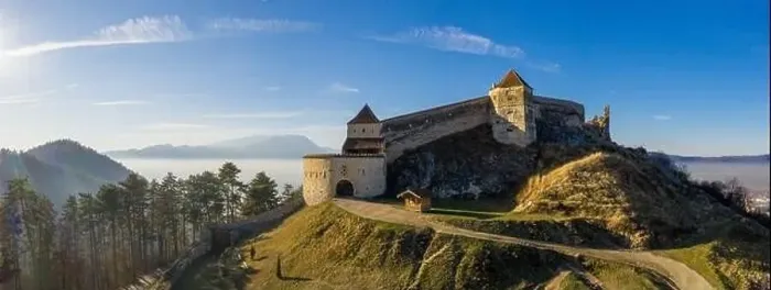 Framed Print : Aerial drone panoramic view of Historical fortress in Risnov or Rasnov. Romania Framed Print : Aerial drone panoramic view of Historical fortress in Risnov or Rasnov. Romania