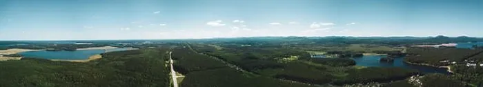 Framed Print : Aerial drone panoramic view of the land of lakes landscape