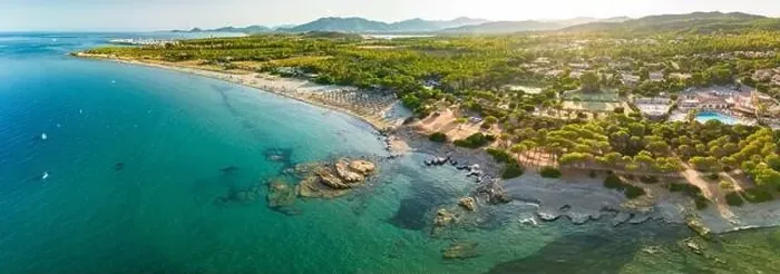 Framed Print : Aerial drone panoramic view of Porto Tramatzu beach and the town, Sardinia, Italy Framed Print : Aerial drone panoramic view of Porto Tramatzu beach and the town, Sardinia, Italy
