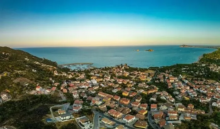 Framed Print : Aerial drone panoramic view of the Santa Maria Navarrese beach. Sardinia, Italy Framed Print : Aerial drone panoramic view of the Santa Maria Navarrese beach. Sardinia, Italy