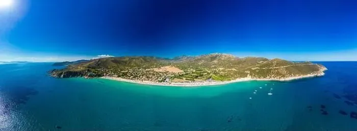 Framed Print : Aerial drone panoramic view of the Solanas beach in the province Sinnai in Sardinia, Italy Framed Print : Aerial drone panoramic view of the Solanas beach in the province Sinnai in Sardinia, Italy