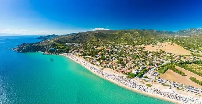 Framed Print : Aerial drone panoramic view of the Solanas beach in the province Sinnai in Sardinia, Italy Framed Print : Aerial drone panoramic view of the Solanas beach in the province Sinnai in Sardinia, Italy