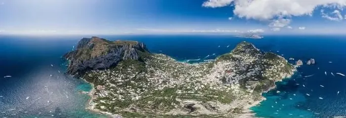 Framed Print : Aerial drone panoramic view of south Capri Island with faraglioni in Tyrrhenian sea Framed Print : Aerial drone panoramic view of south Capri Island with faraglioni in Tyrrhenian sea