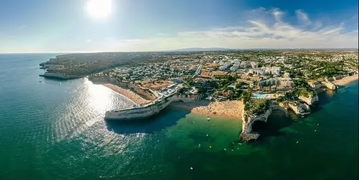 Framed Print : Aerial drone panoramic views of Praia Nova and Praia de Nossa beach, Algarve, Portugal Framed Print : Aerial drone panoramic views of Praia Nova and Praia de Nossa beach, Algarve, Portugal