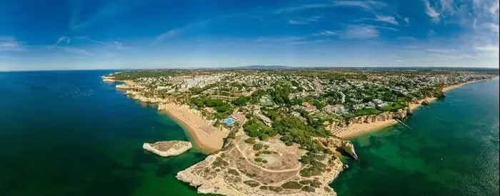 Framed Print : Aerial drone panoramic views of Praia Nova and Praia de Nossa beach, Algarve, Portugal Framed Print : Aerial drone panoramic views of Praia Nova and Praia de Nossa beach, Algarve, Portugal