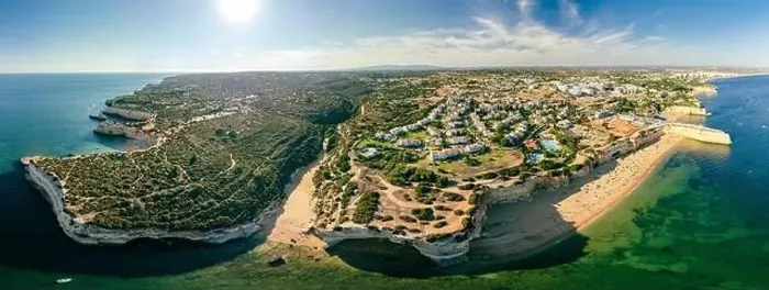 Framed Print : Aerial drone panoramic views of Praia Nova and Praia de Nossa beach, Algarve, Portugal Framed Print : Aerial drone panoramic views of Praia Nova and Praia de Nossa beach, Algarve, Portugal