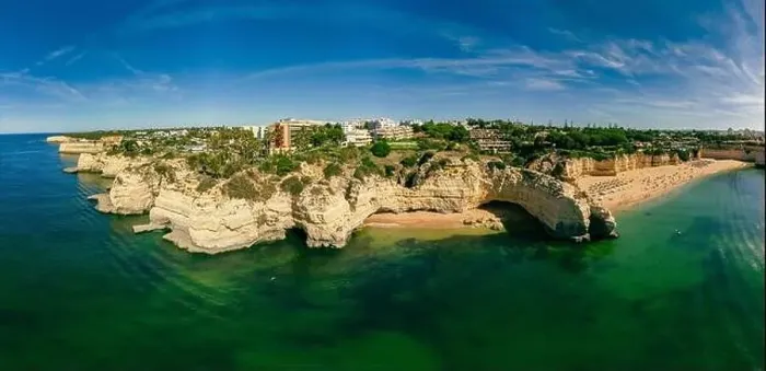 Framed Print : Aerial drone panoramic views of Praia Nova and Praia de Nossa beach, Algarve, Portugal Framed Print : Aerial drone panoramic views of Praia Nova and Praia de Nossa beach, Algarve, Portugal