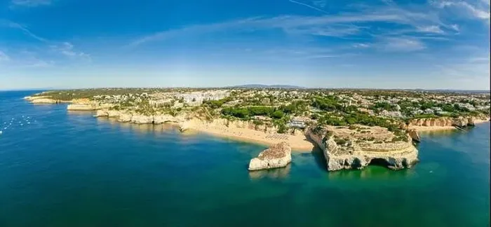 Framed Print : Aerial drone panoramic views of Praia Nova and Praia de Nossa beach, Algarve, Portugal Framed Print : Aerial drone panoramic views of Praia Nova and Praia de Nossa beach, Algarve, Portugal