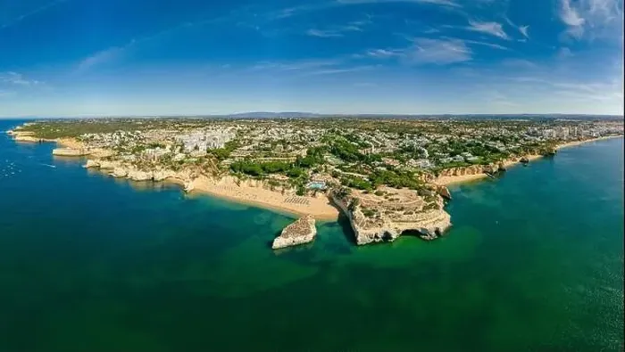 Framed Print : Aerial drone panoramic views of Praia Nova and Praia de Nossa beach, Algarve, Portugal Framed Print : Aerial drone panoramic views of Praia Nova and Praia de Nossa beach, Algarve, Portugal