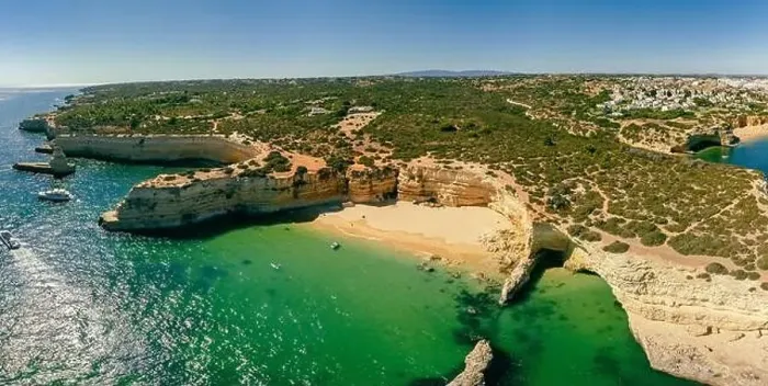 Framed Print : Aerial drone panoramic views of Praia Nova and Praia de Nossa beach, Algarve, Portugal Framed Print : Aerial drone panoramic views of Praia Nova and Praia de Nossa beach, Algarve, Portugal