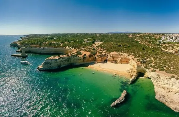 Framed Print : Aerial drone panoramic views of Praia Nova and Praia de Nossa beach, Algarve, Portugal Framed Print : Aerial drone panoramic views of Praia Nova and Praia de Nossa beach, Algarve, Portugal