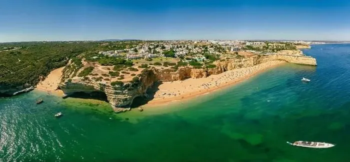 Framed Print : Aerial drone panoramic views of Praia Nova and Praia de Nossa beach, Algarve, Portugal Framed Print : Aerial drone panoramic views of Praia Nova and Praia de Nossa beach, Algarve, Portugal