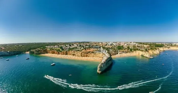 Framed Print : Aerial drone panoramic views of Praia Nova and Praia de Nossa beach, Algarve, Portugal Framed Print : Aerial drone panoramic views of Praia Nova and Praia de Nossa beach, Algarve, Portugal