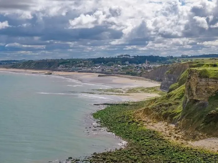 Framed Print : Aerial drone photo of Arromanches les Bains in Normandy France Framed Print : Aerial drone photo of Arromanches les Bains in Normandy France